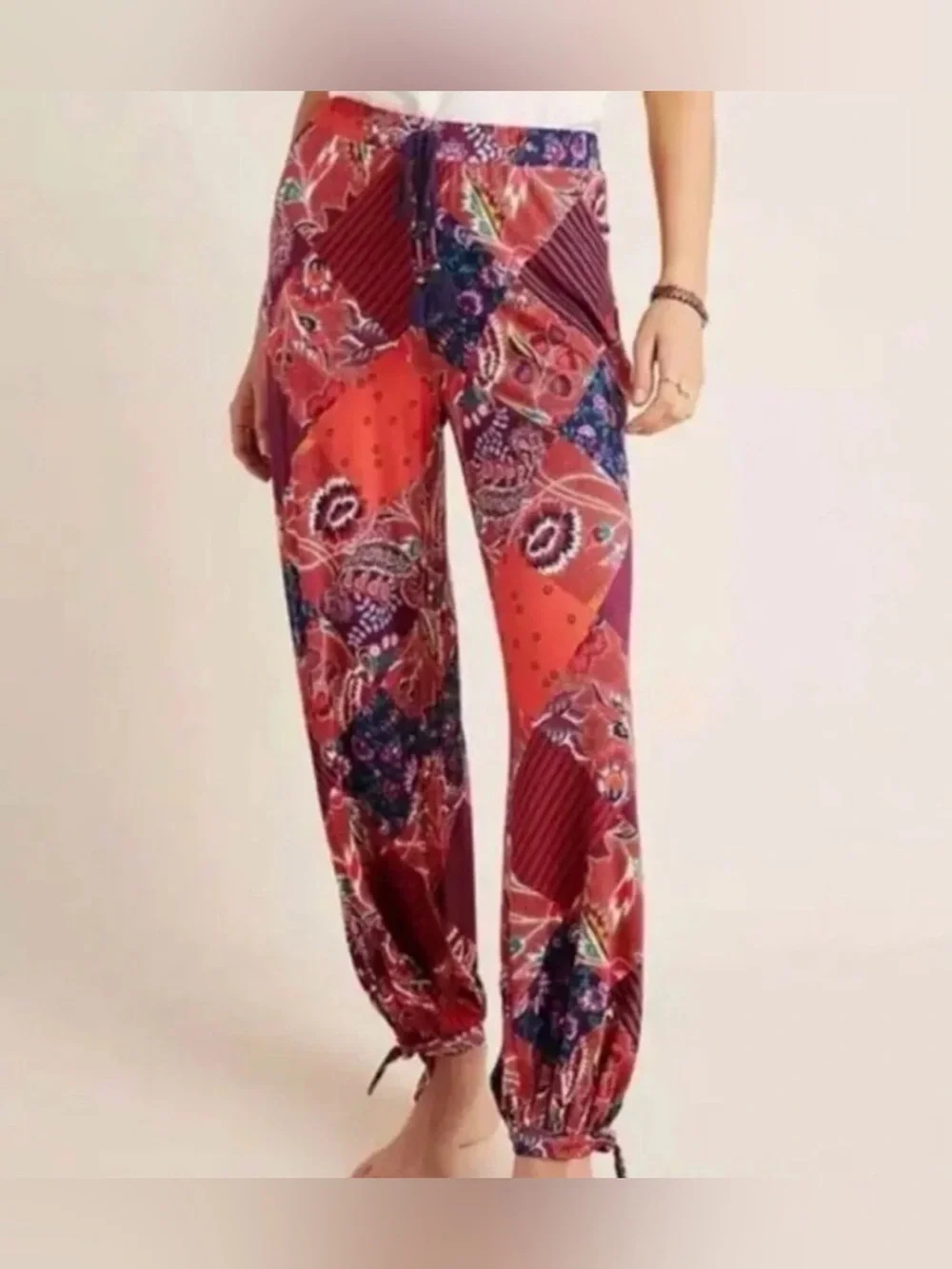 Anthropologie Red Patchwork Harem Joggers Size Small